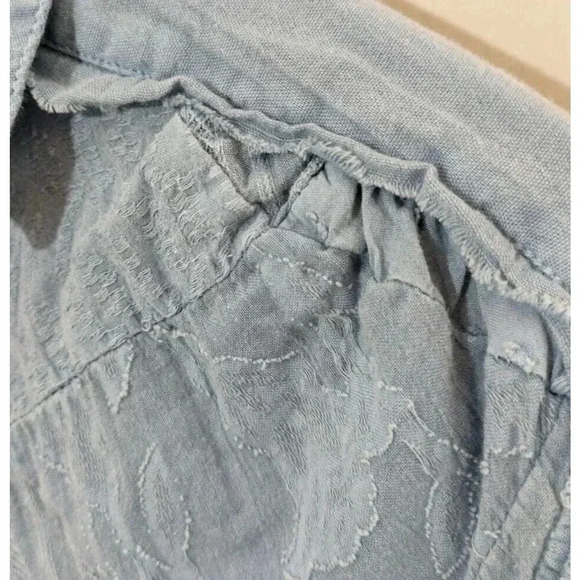 Sundance Simply Shannon Blue Patchwork 100% Cotton Blouse Sz PXS Petite XS 98398 - Picture 4 of 5
